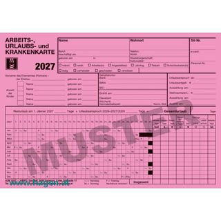 Arbeits-Urlaubs-u.Krankenkarte -  2027