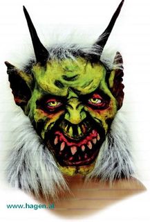 Krampusmaske grün - mit grauem Fell