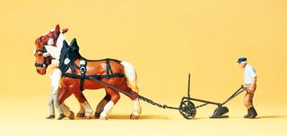 PREISER 30431 - BAUER MIT PFLUG, ZWEI PFE