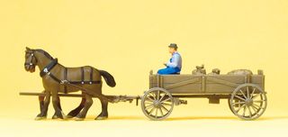 PREISER 30411 - KASTENWAGEN. BAUER, 2 PFE