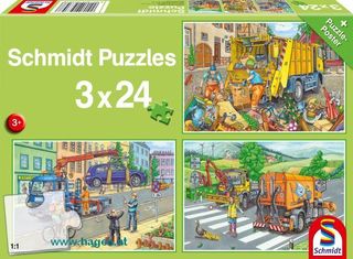 Puzzle 3x24 Teile  - Mllwagen, Kehrmaschine,..