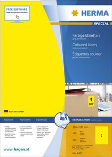 Universaletiketten 210x297 gelb - HERMA 4401 100 Blatt